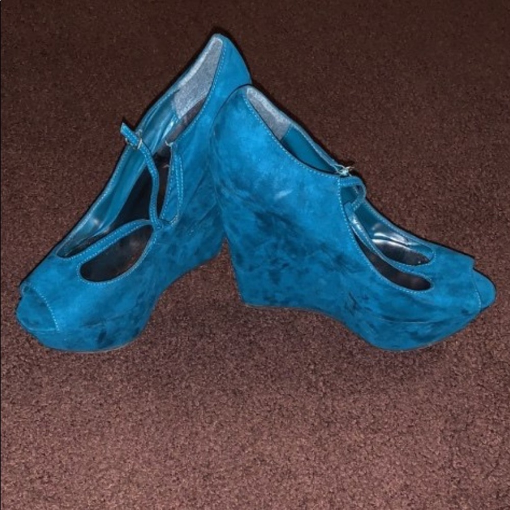 Turquoise wedge heels